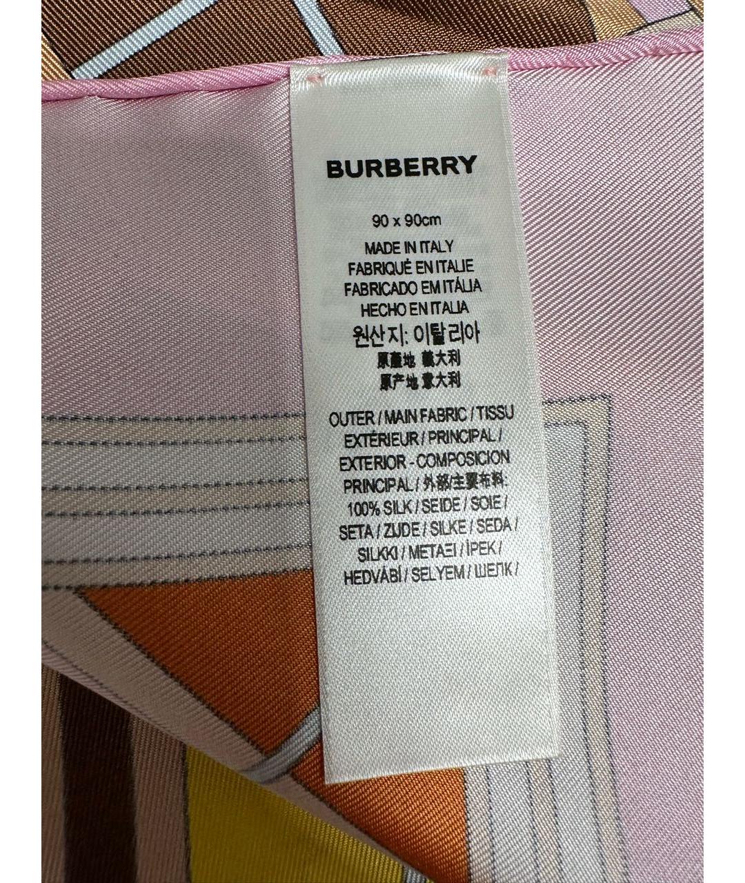 BURBERRY Розовый шелковый платок, фото 5
