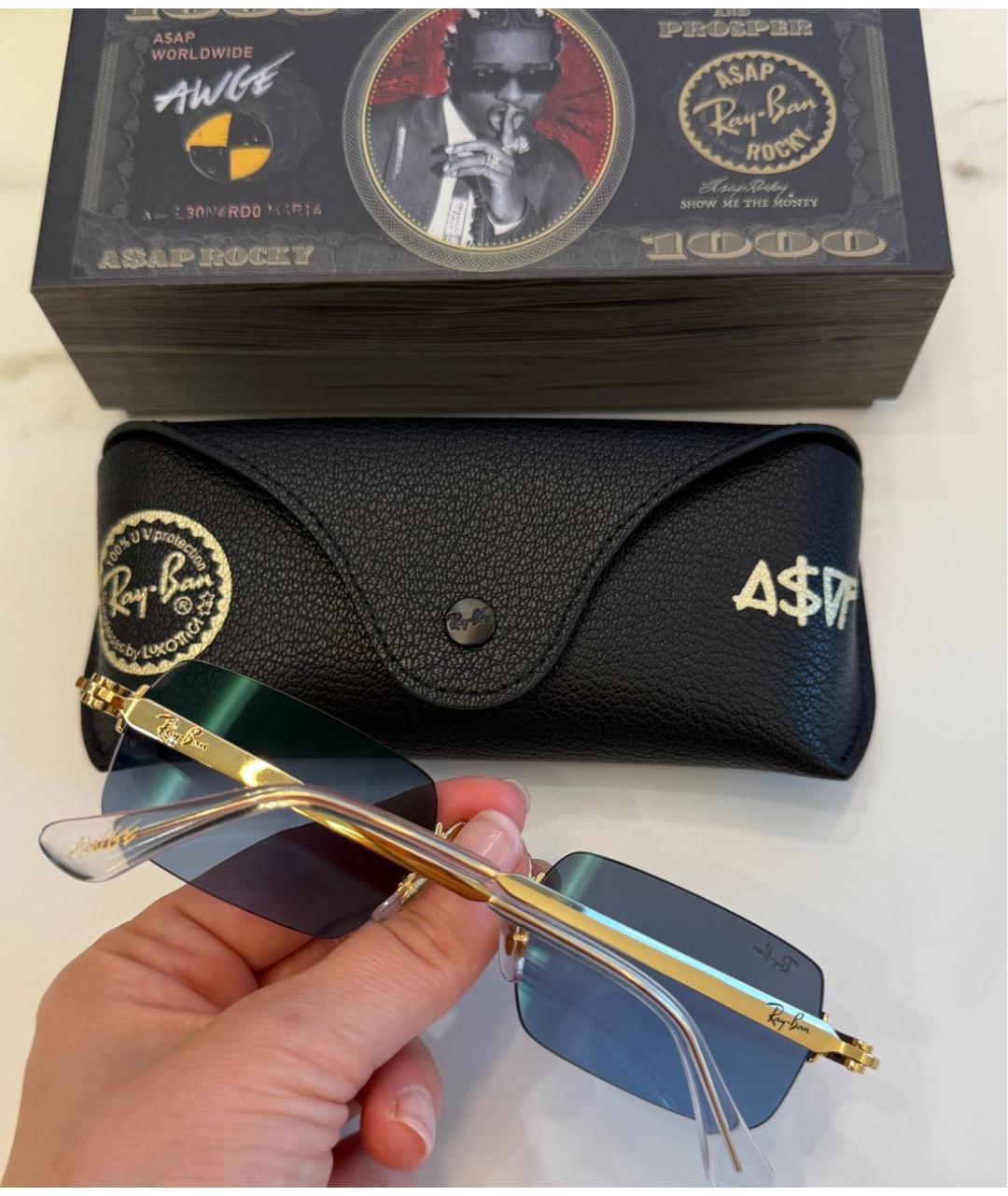 RAY BAN Синие металлические солнцезащитные очки, фото 5