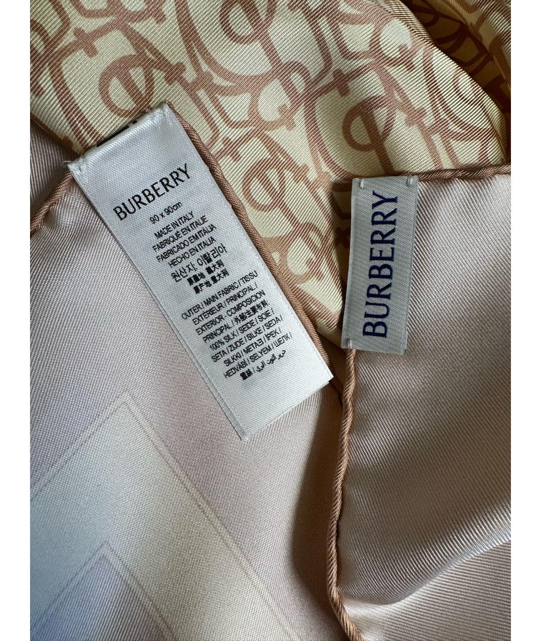 BURBERRY Бежевый шелковый платок, фото 5