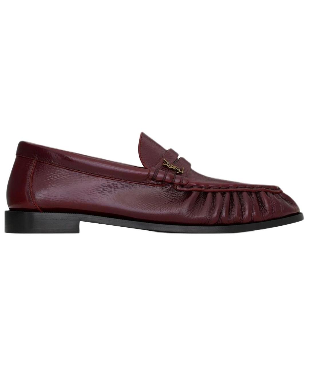 SAINT LAURENT Бордовые кожаные лоферы, фото 1