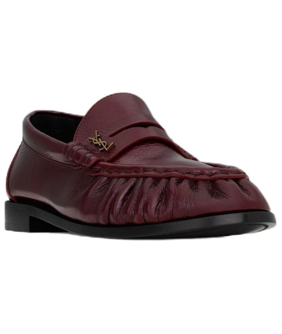 SAINT LAURENT Бордовые кожаные лоферы, фото 3
