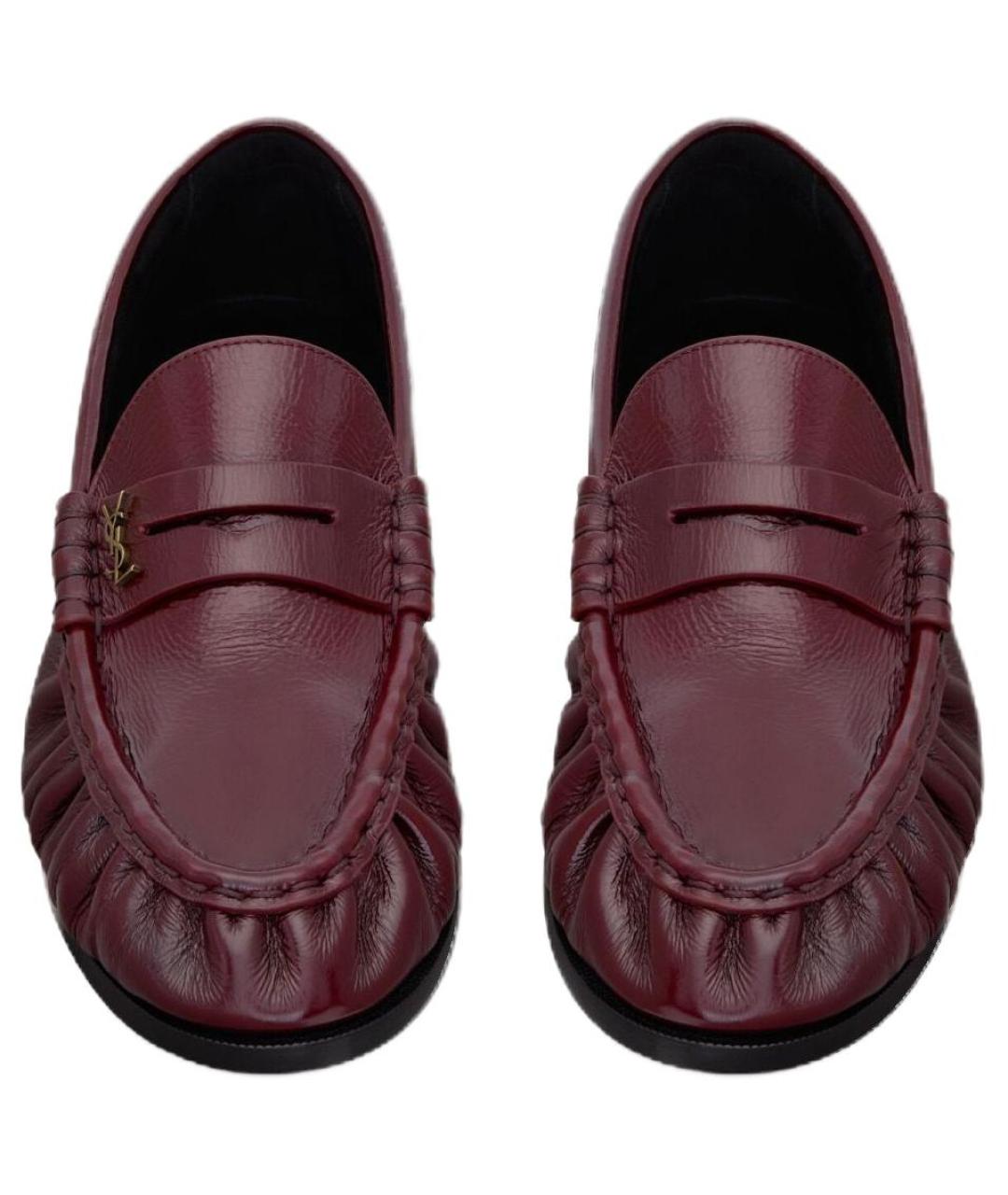 SAINT LAURENT Бордовые кожаные лоферы, фото 4