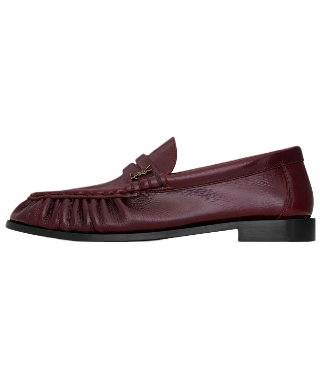SAINT LAURENT Бордовые кожаные лоферы, фото 2
