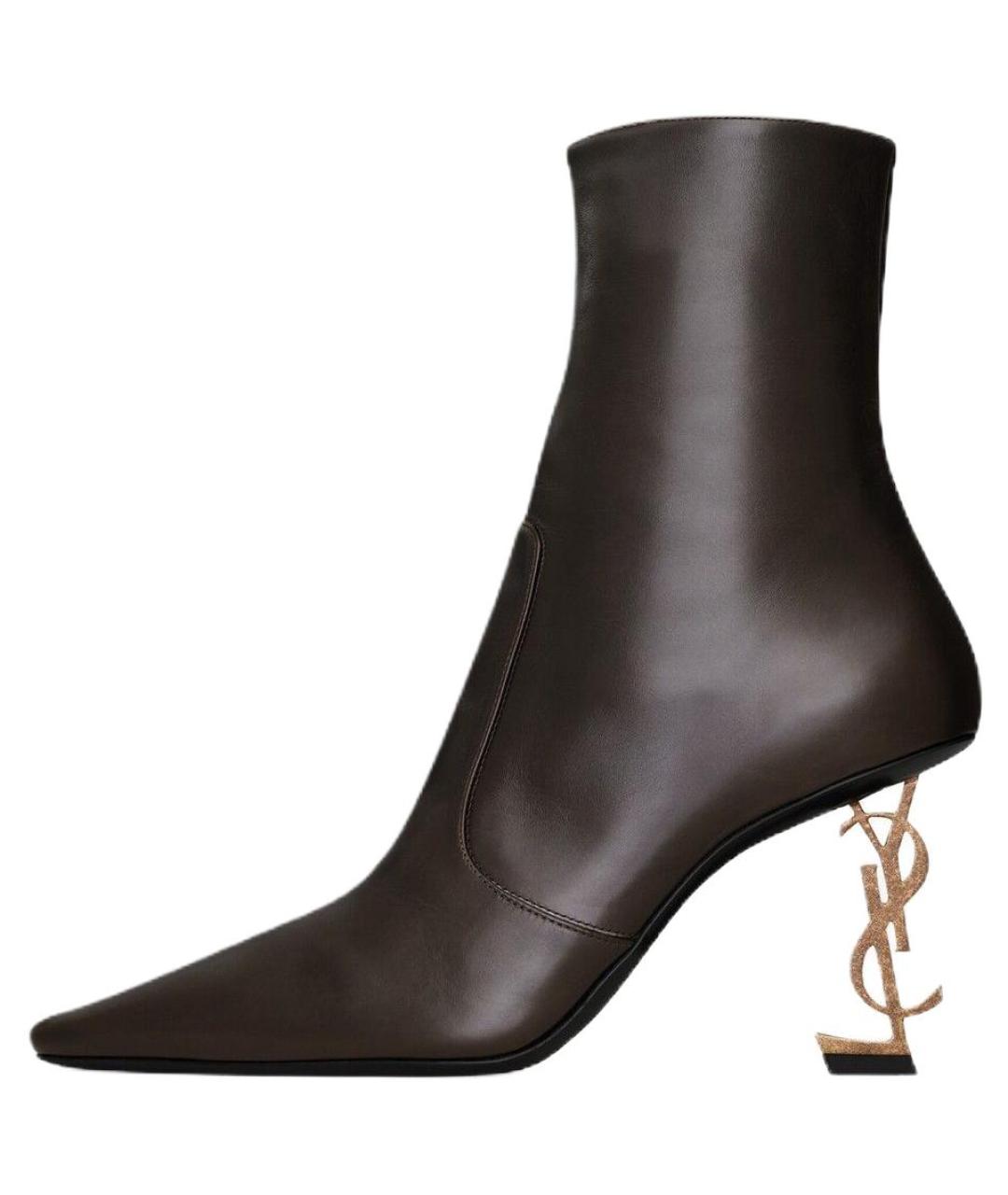 SAINT LAURENT Коричневые кожаные ботильоны, фото 2