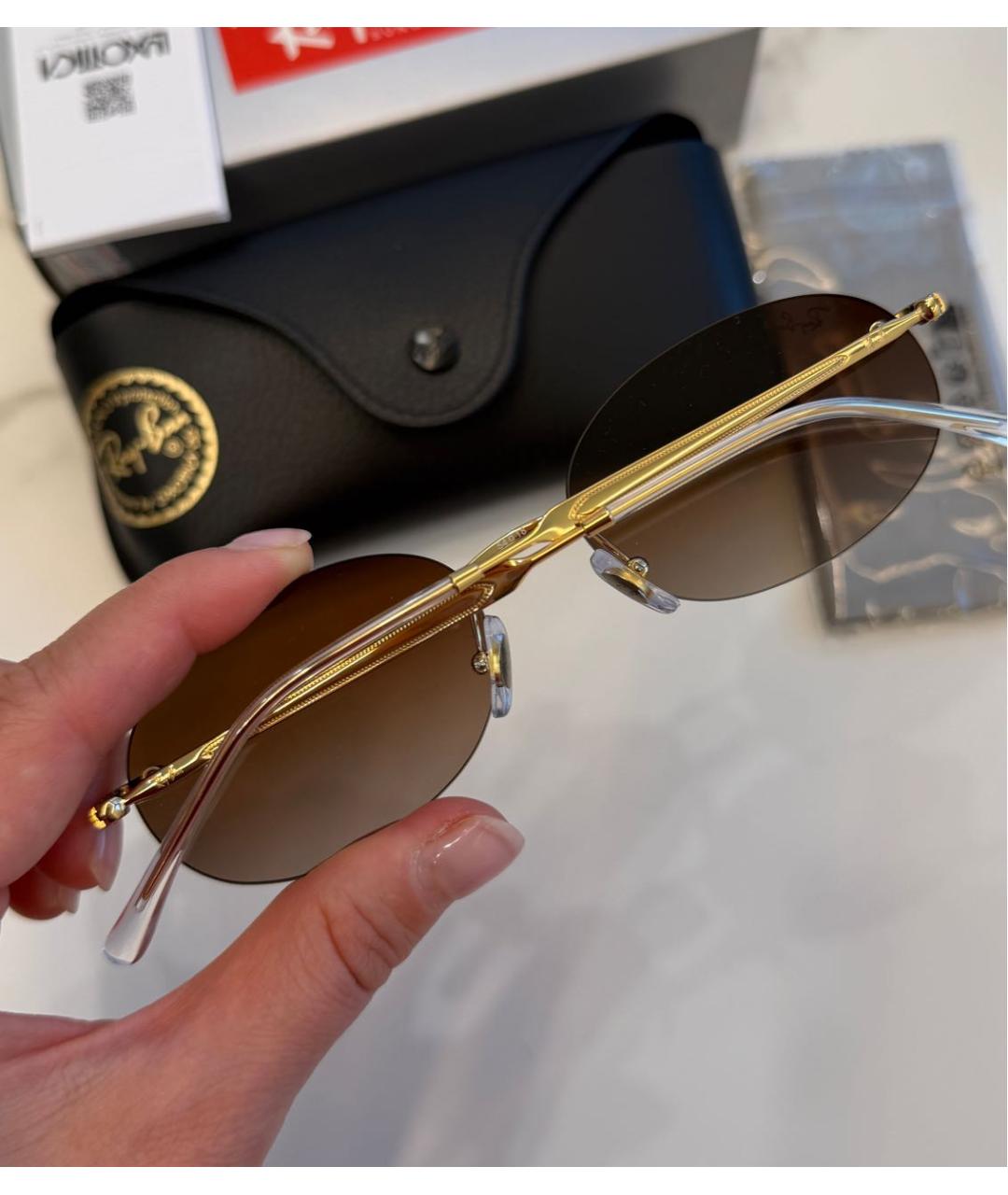 RAY BAN Коричневые металлические солнцезащитные очки, фото 5
