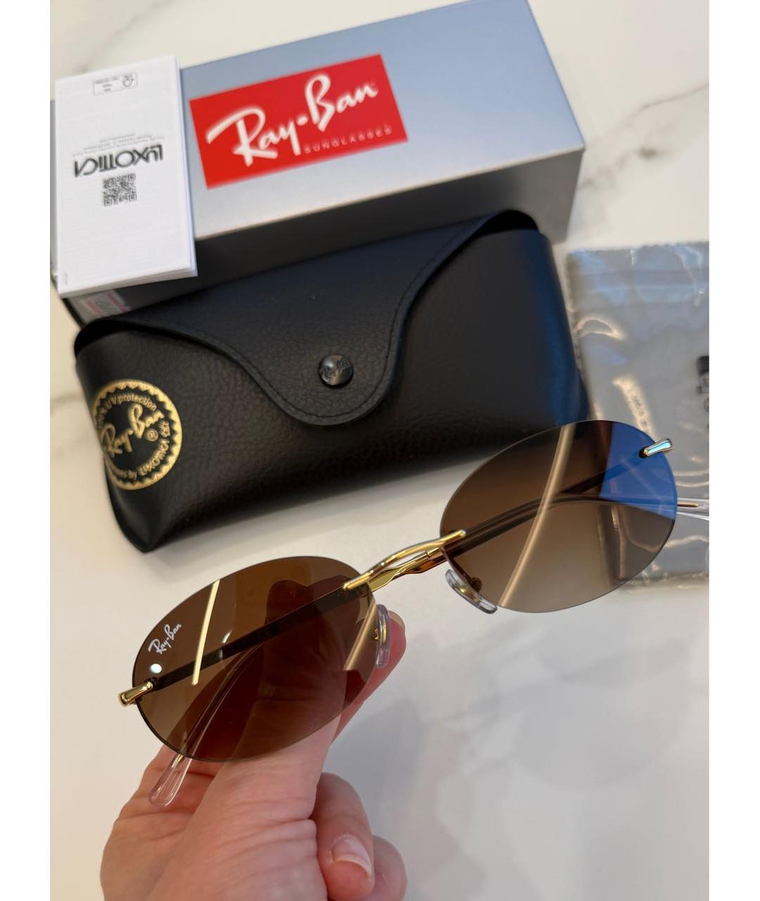 RAY BAN Коричневые металлические солнцезащитные очки, фото 4