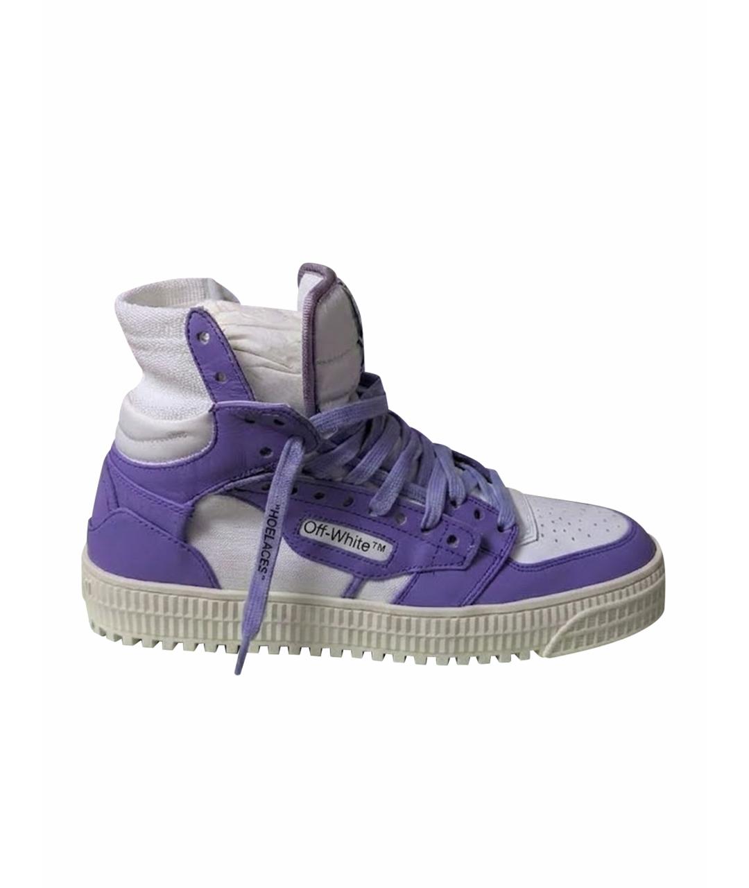 OFF-WHITE Фиолетовые кожаные высокие кроссовки / кеды, фото 1