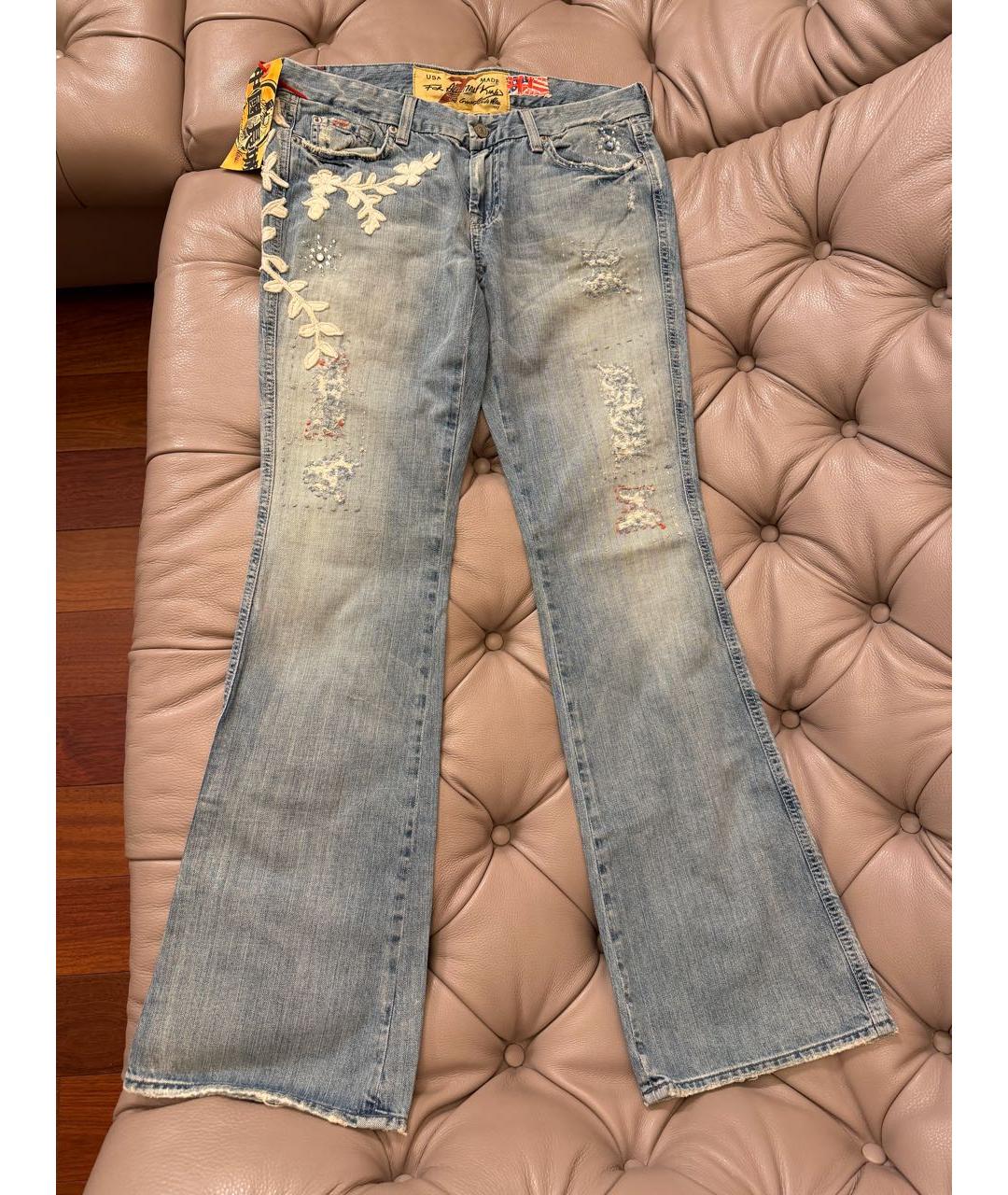7 FOR ALL MANKIND Голубые хлопковые джинсы клеш, фото 7