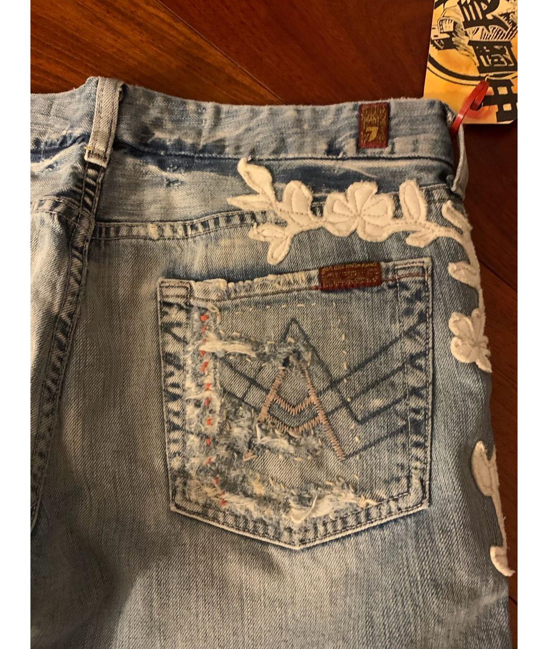 7 FOR ALL MANKIND Голубые хлопковые джинсы клеш, фото 5