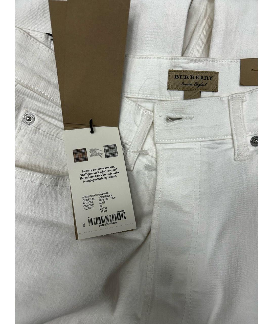 BURBERRY Белые хлопковые прямые джинсы, фото 4