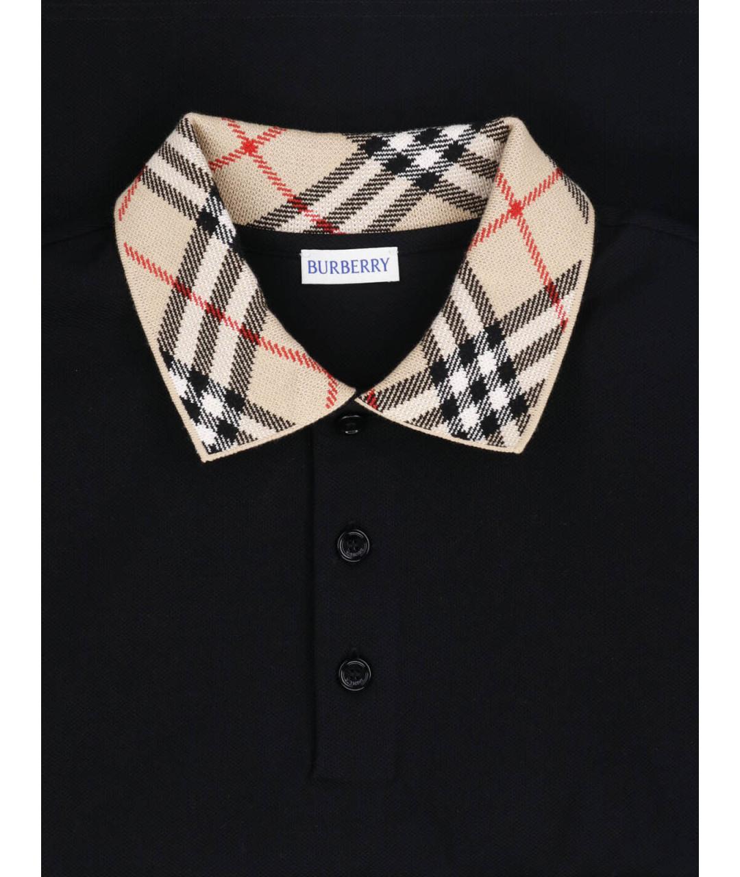 BURBERRY Черное хлопковое поло с коротким рукавом, фото 3