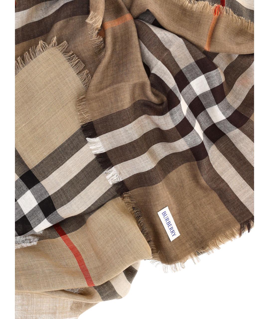 BURBERRY Бежевый шерстяной шарф, фото 3
