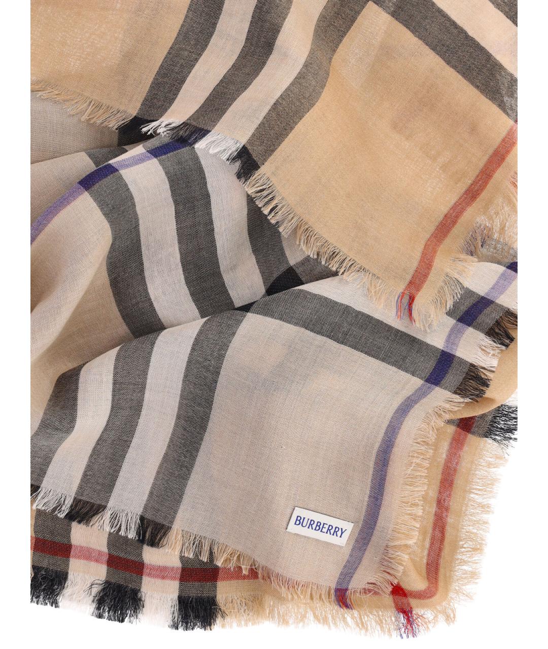 BURBERRY Бежевый шерстяной шарф, фото 3