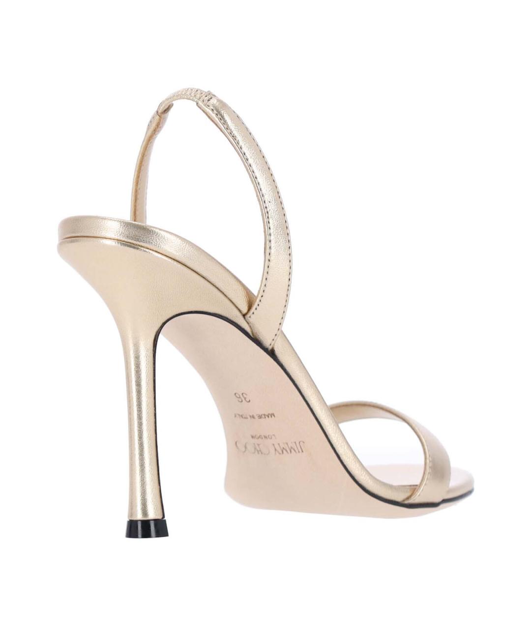 JIMMY CHOO Золотые кожаные босоножки, фото 4