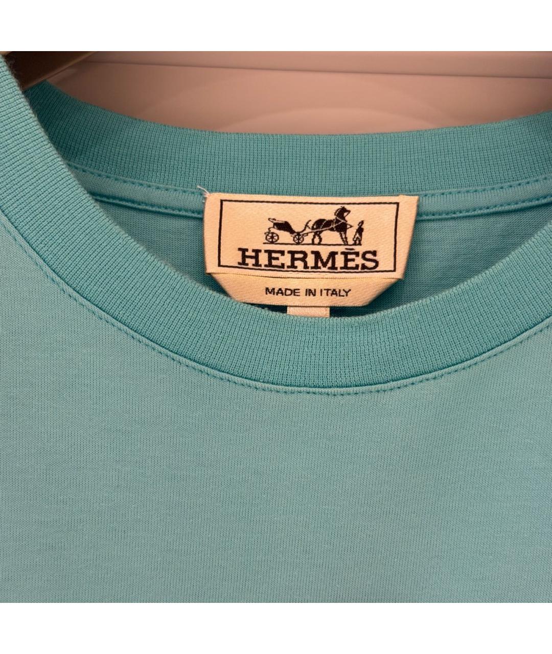 HERMES Бирюзовая хлопковая футболка, фото 3