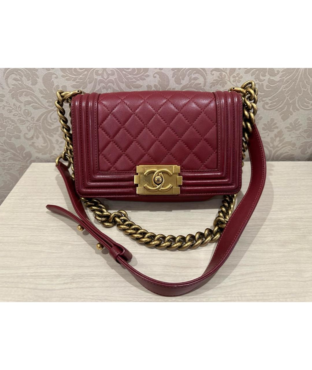 CHANEL Бордовая кожаная сумка через плечо, фото 9