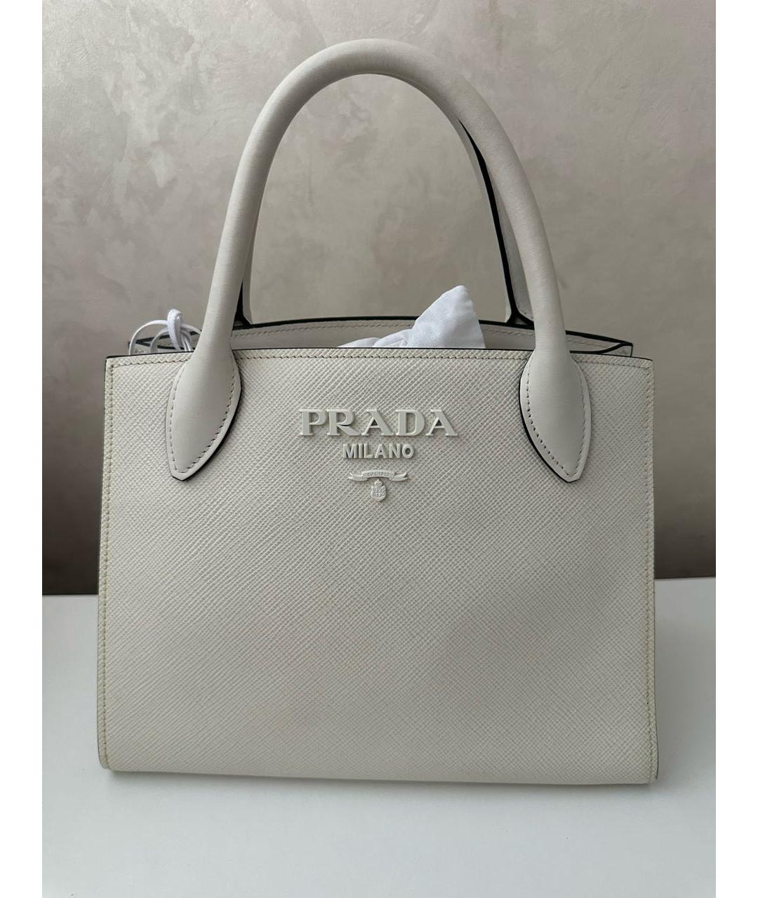 PRADA Белая кожаная сумка тоут, фото 7