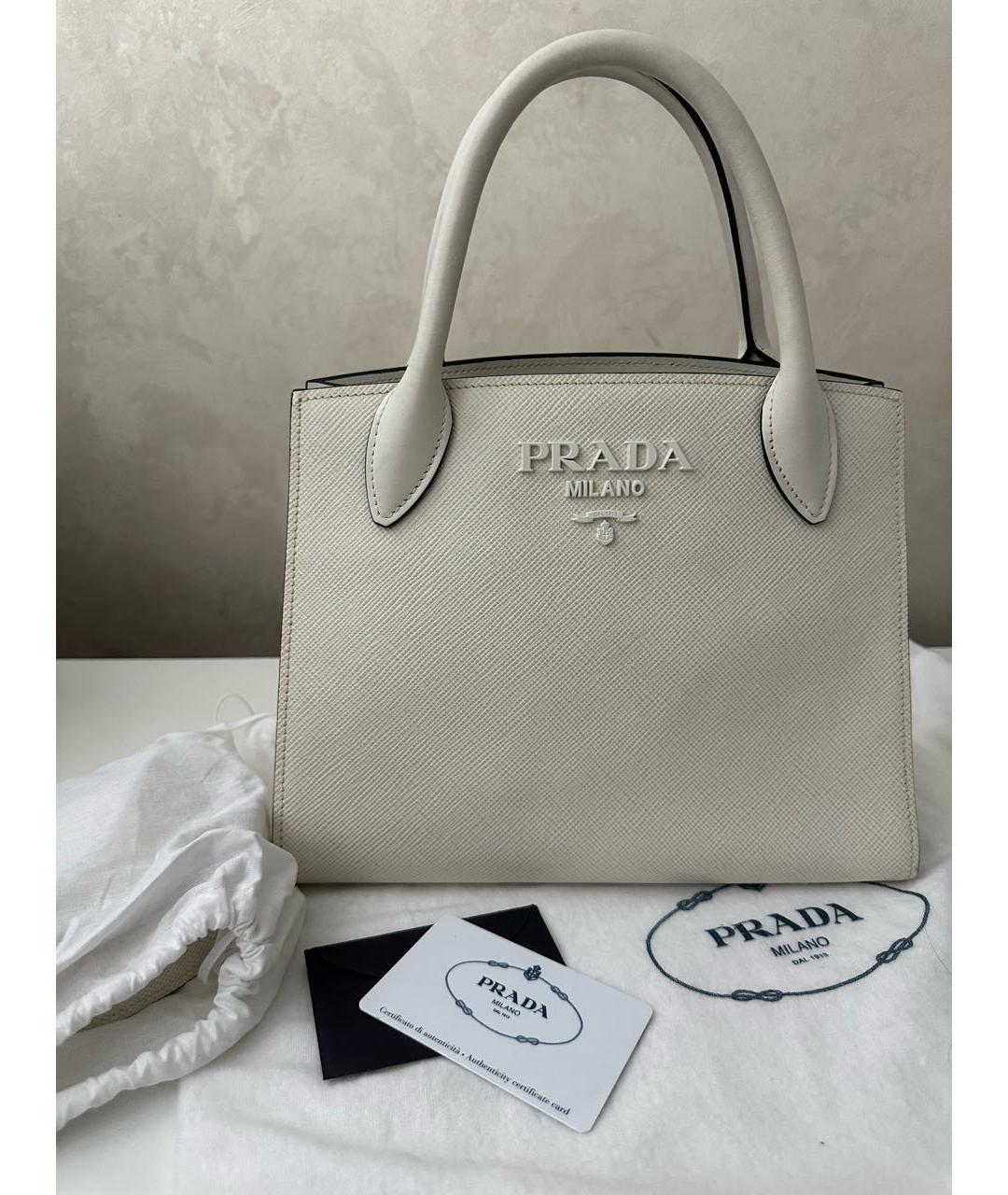 PRADA Белая кожаная сумка тоут, фото 2