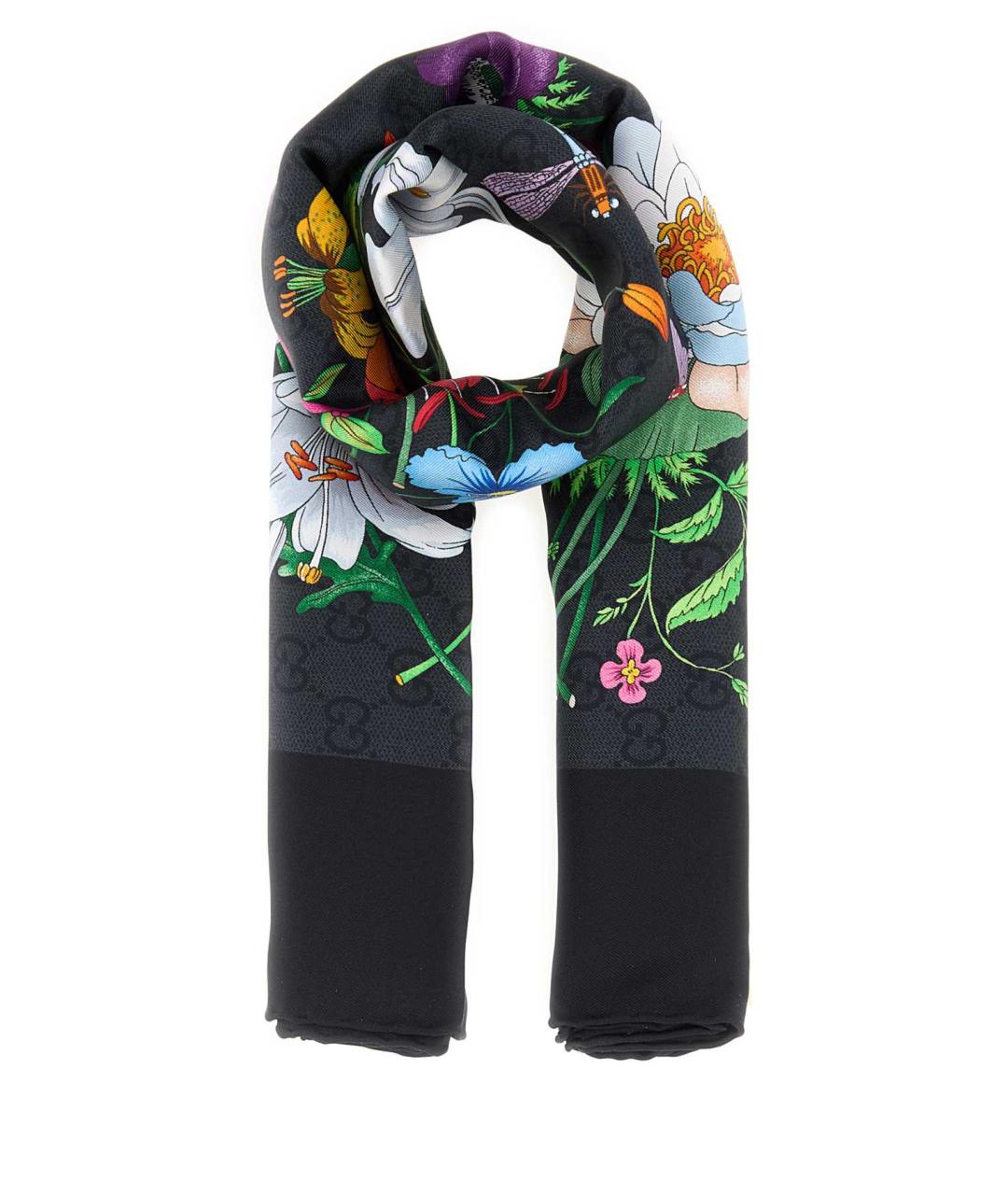 GUCCI Черный шелковый шарф, фото 1