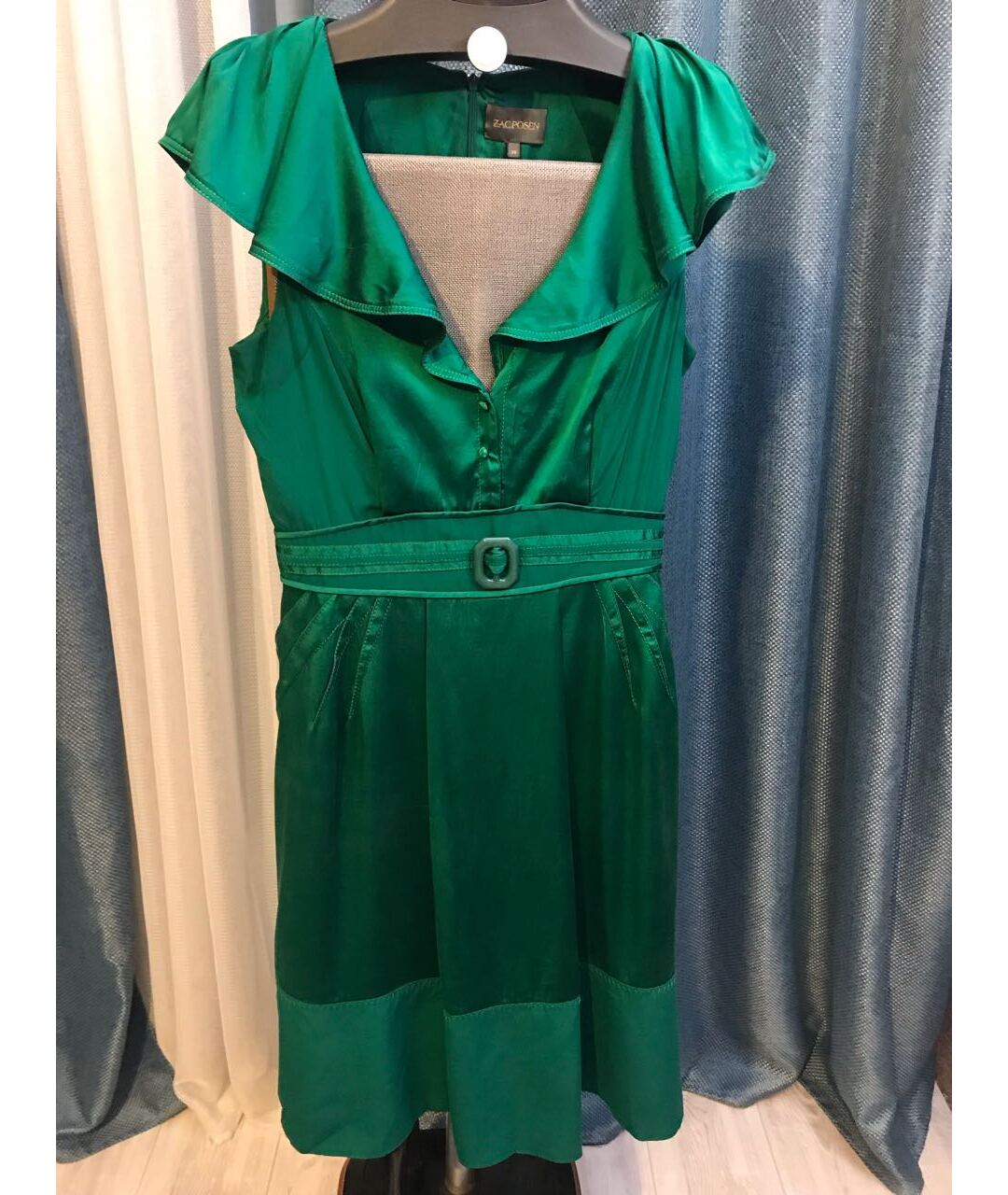 ZAC POSEN Зеленые шелковое коктейльное платье, фото 8