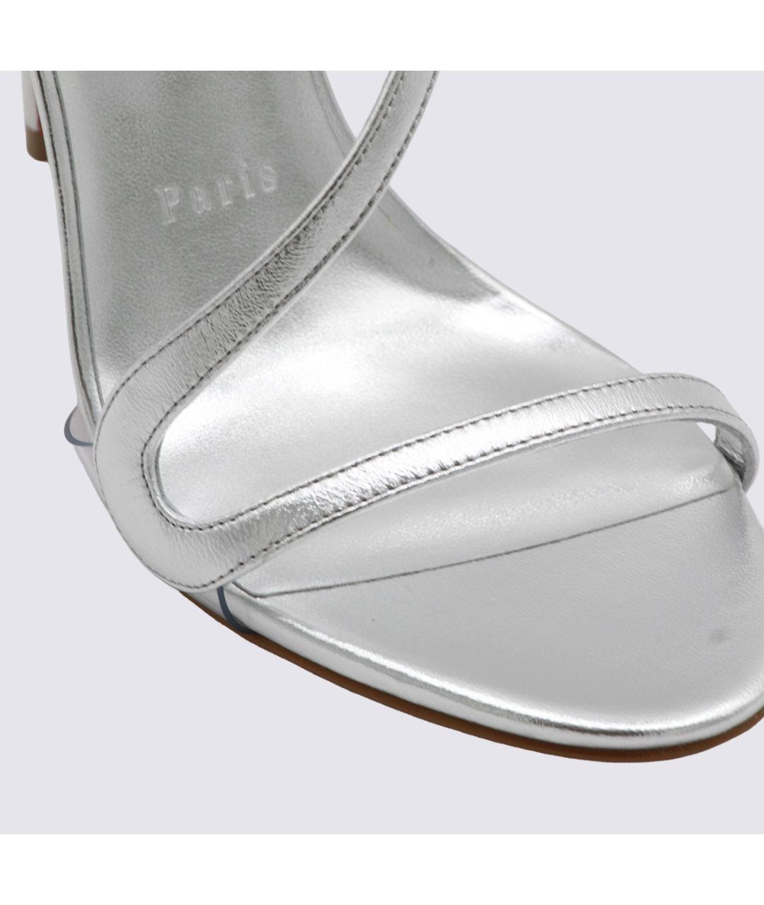 CHRISTIAN LOUBOUTIN Серебряные кожаные босоножки, фото 4