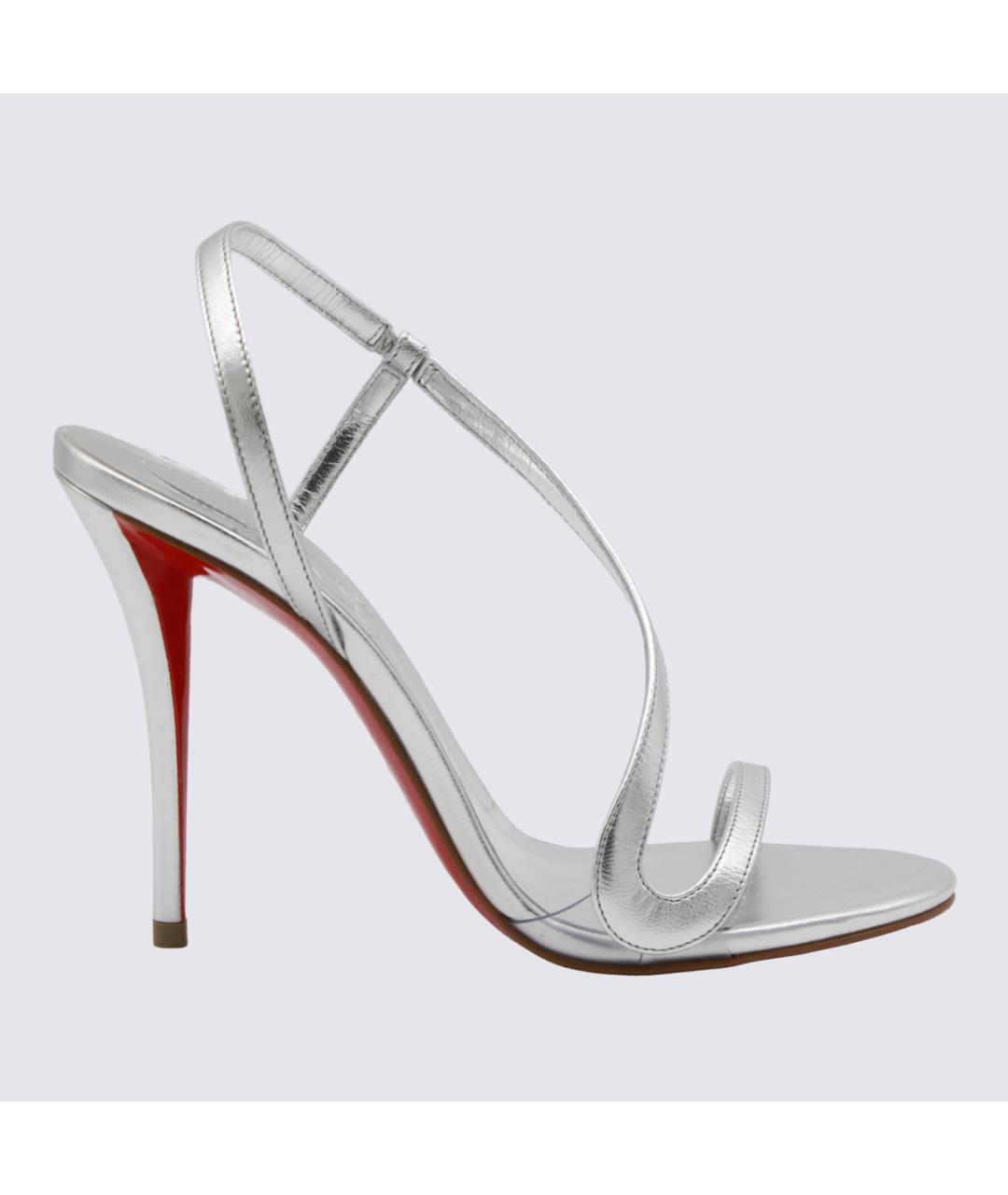 CHRISTIAN LOUBOUTIN Серебряные кожаные босоножки, фото 5