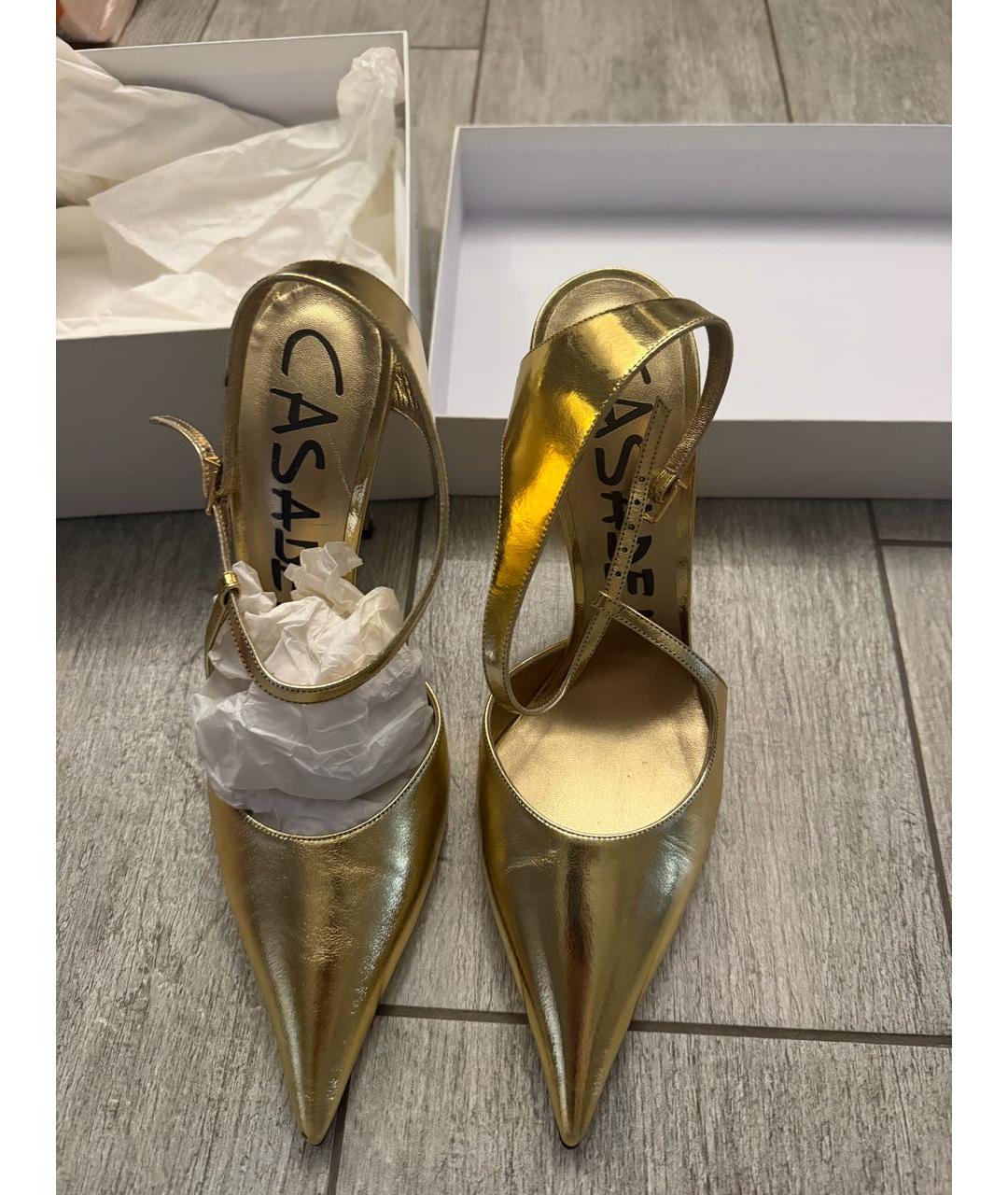 CASADEI Золотые кожаные босоножки, фото 2