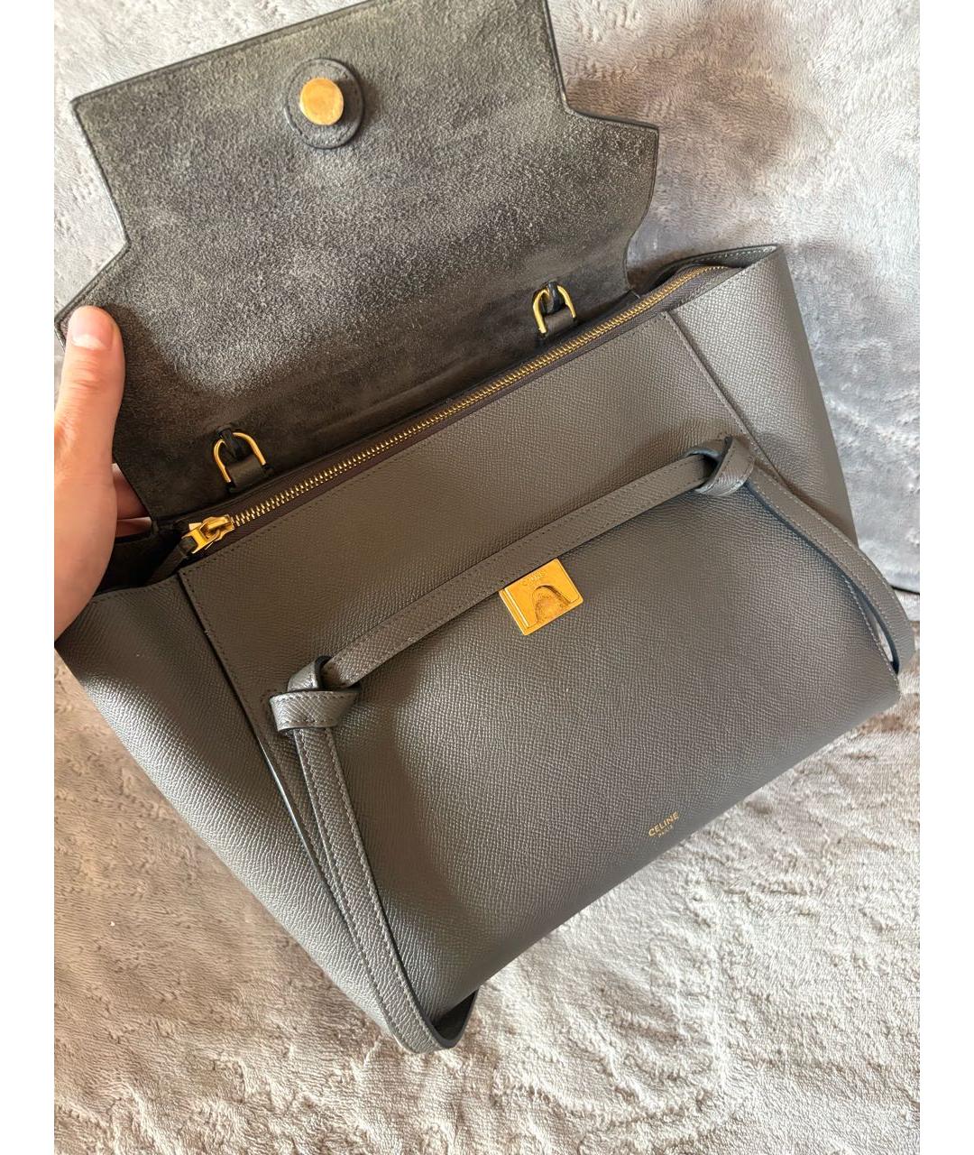 CELINE Антрацитовая кожаная сумка с короткими ручками, фото 4