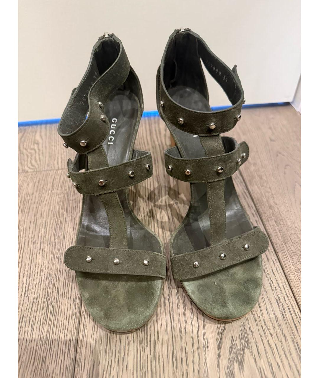 GUCCI Зеленые замшевые босоножки, фото 2