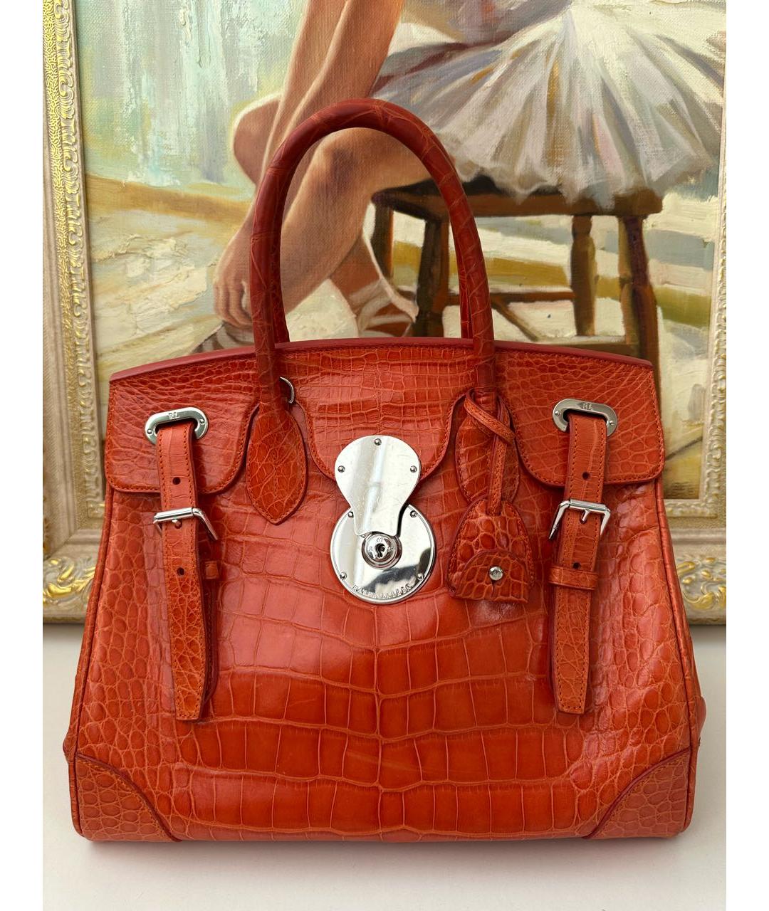 RALPH LAUREN Оранжевая кожаная сумка тоут, фото 9