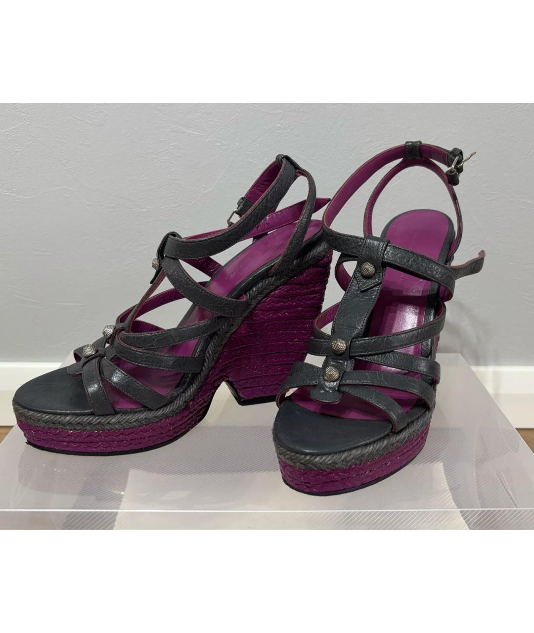 BALENCIAGA Антрацитовые кожаные босоножки, фото 5