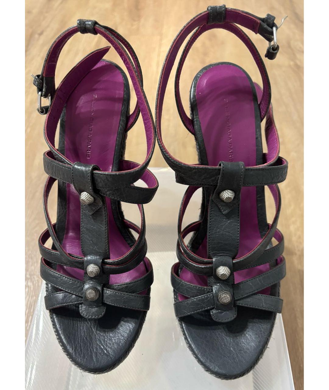 BALENCIAGA Антрацитовые кожаные босоножки, фото 2