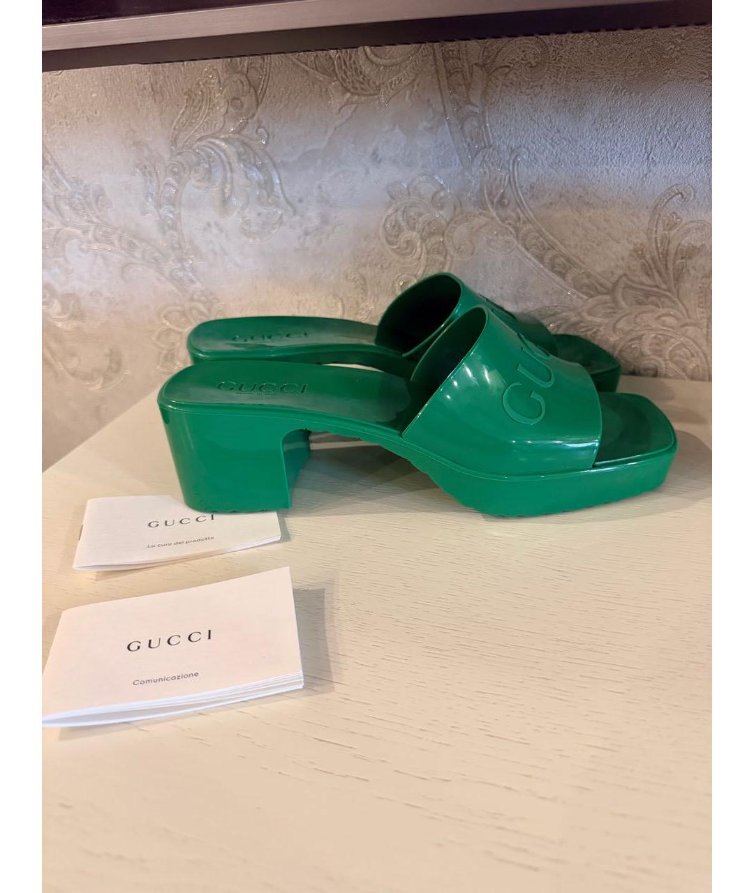 GUCCI Зеленые резиновые сабо, фото 5