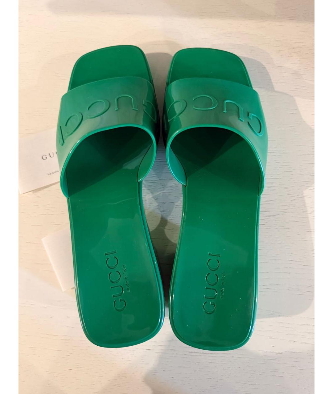 GUCCI Зеленые резиновые сабо, фото 3
