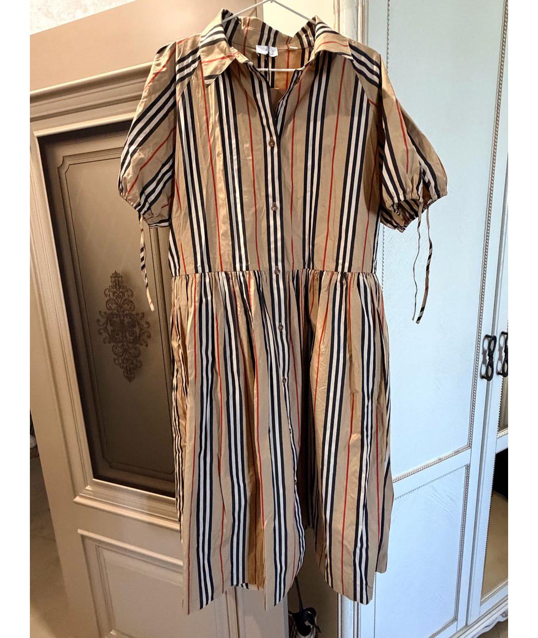 BURBERRY Бежевое хлопковое повседневное платье, фото 5