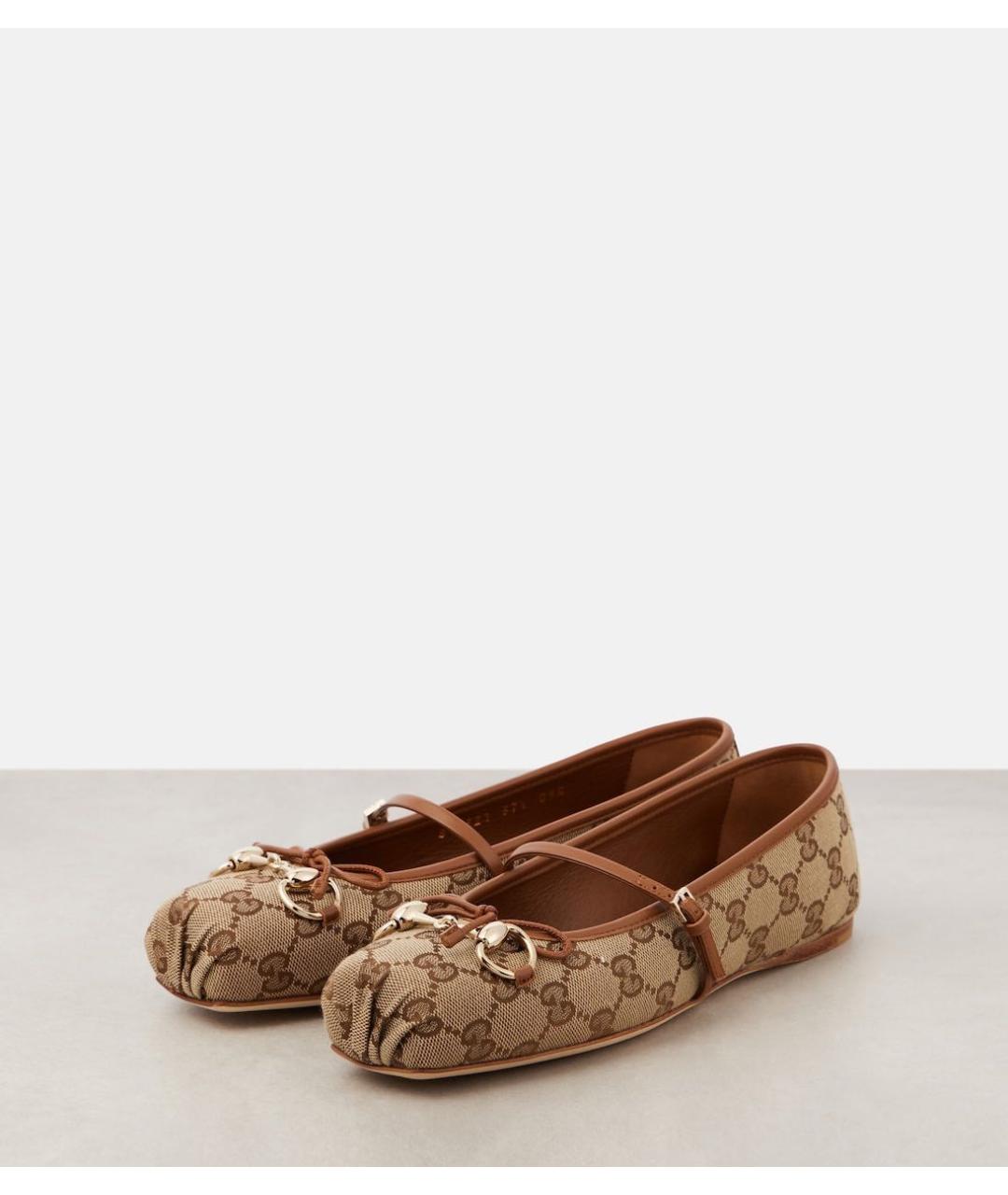 GUCCI Коричневые текстильные балетки, фото 4