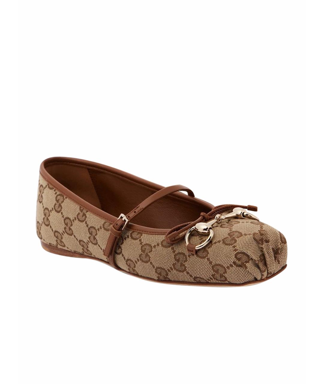 GUCCI Коричневые текстильные балетки, фото 1