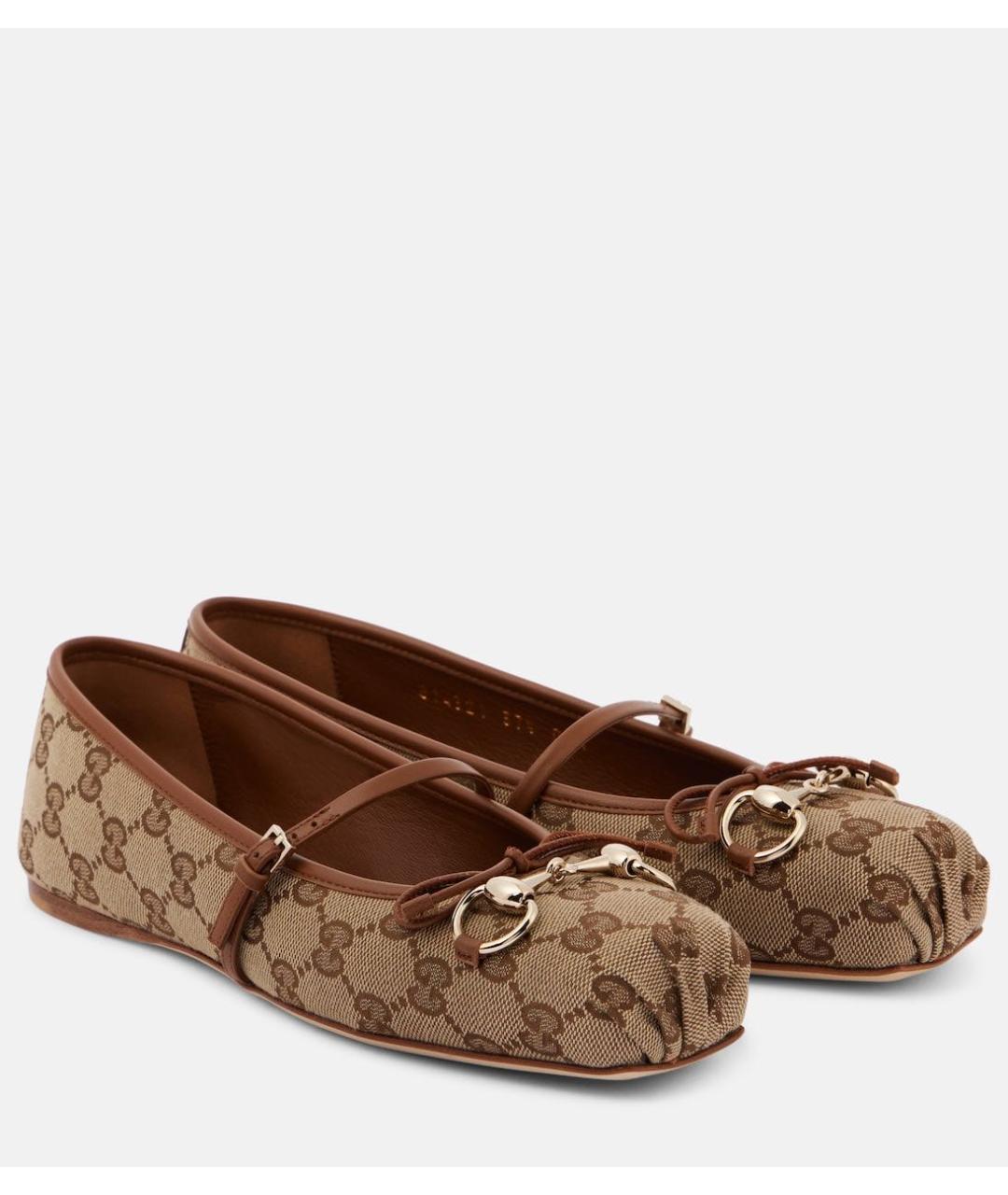 GUCCI Коричневые текстильные балетки, фото 8