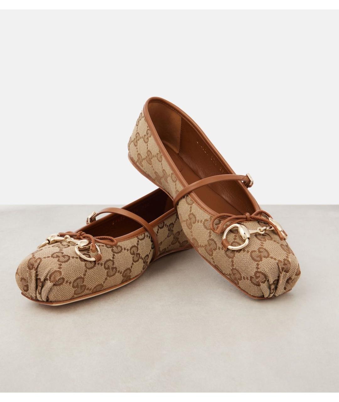 GUCCI Коричневые текстильные балетки, фото 3