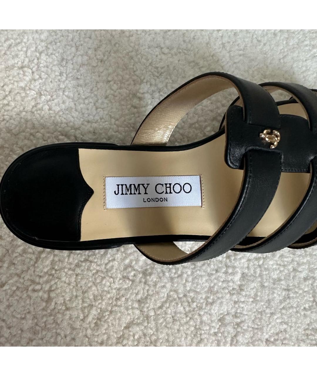JIMMY CHOO Черные кожаные шлепанцы, фото 3