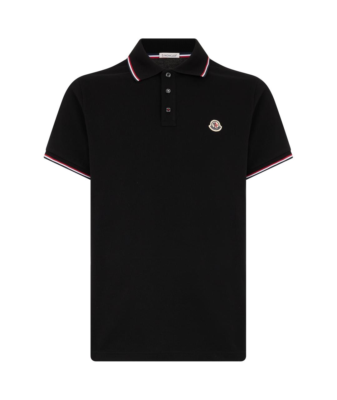 MONCLER Черное хлопковое поло с коротким рукавом, фото 1