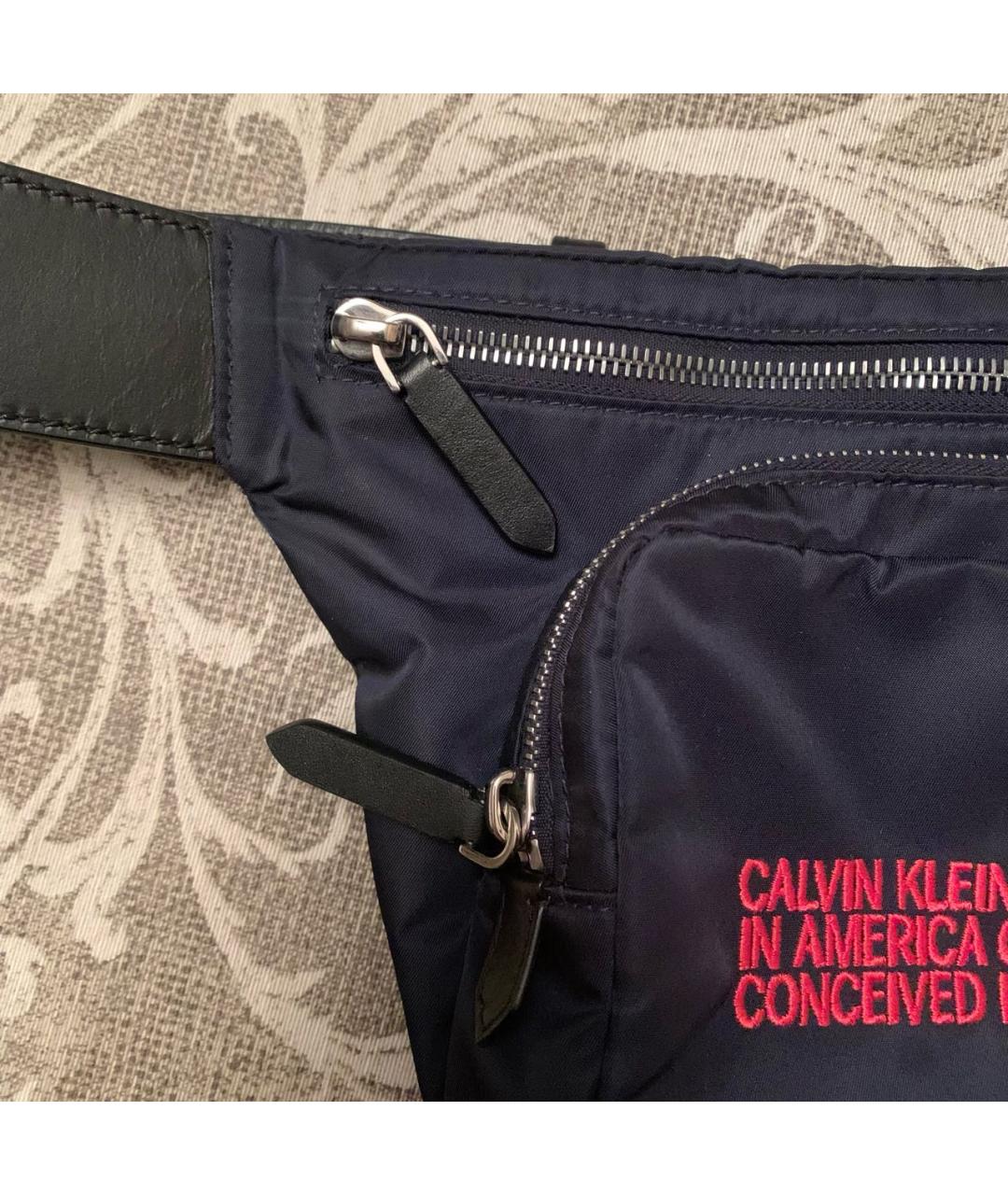 CALVIN KLEIN Темно-синяя синтетическая поясная сумка, фото 4