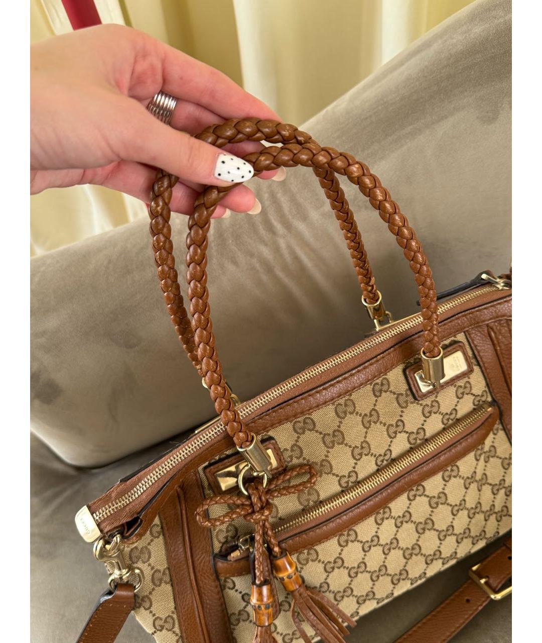 GUCCI Коричневая жаккардовая сумка тоут, фото 4