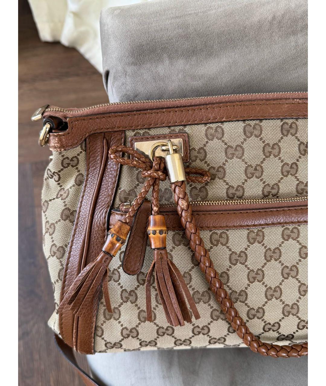 GUCCI Коричневая жаккардовая сумка тоут, фото 6