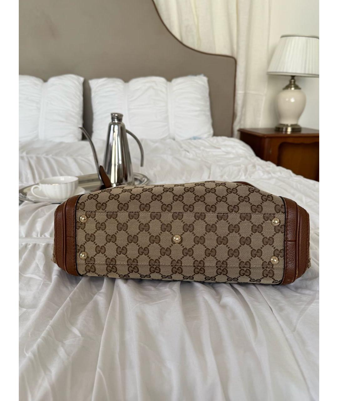 GUCCI Коричневая жаккардовая сумка тоут, фото 5