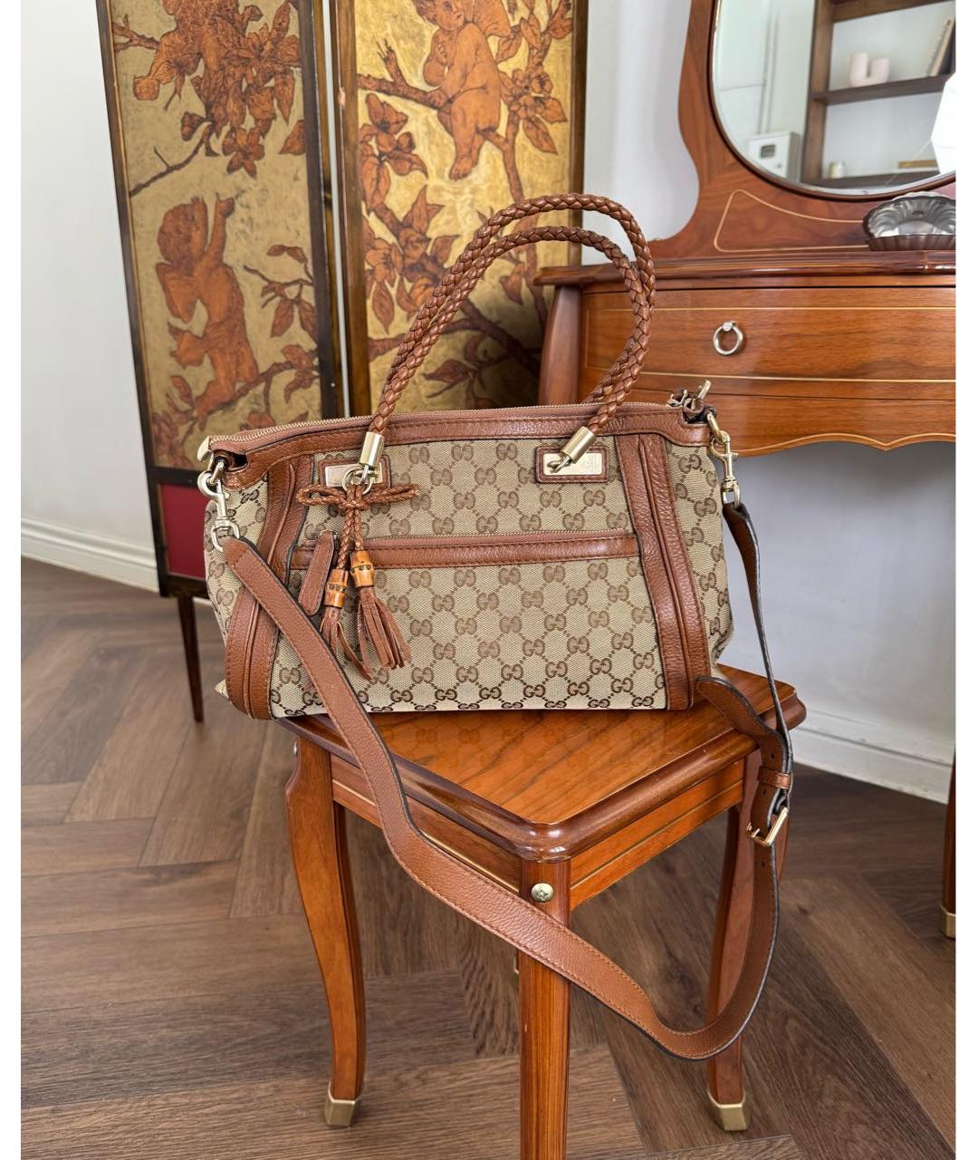 GUCCI Коричневая жаккардовая сумка тоут, фото 2