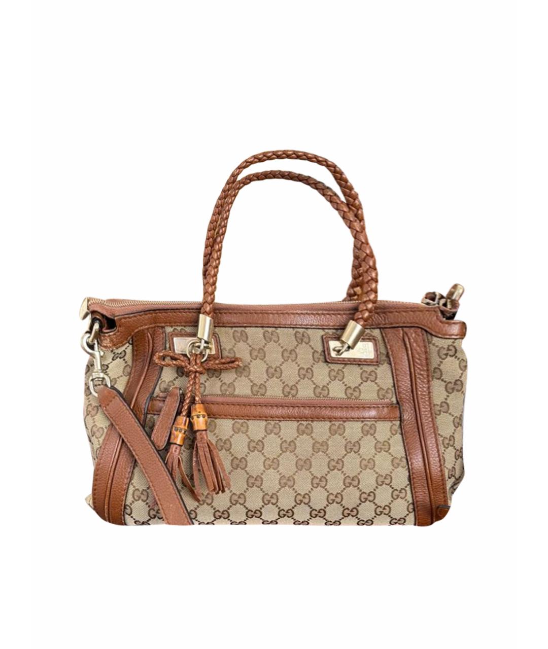 GUCCI Коричневая жаккардовая сумка тоут, фото 1