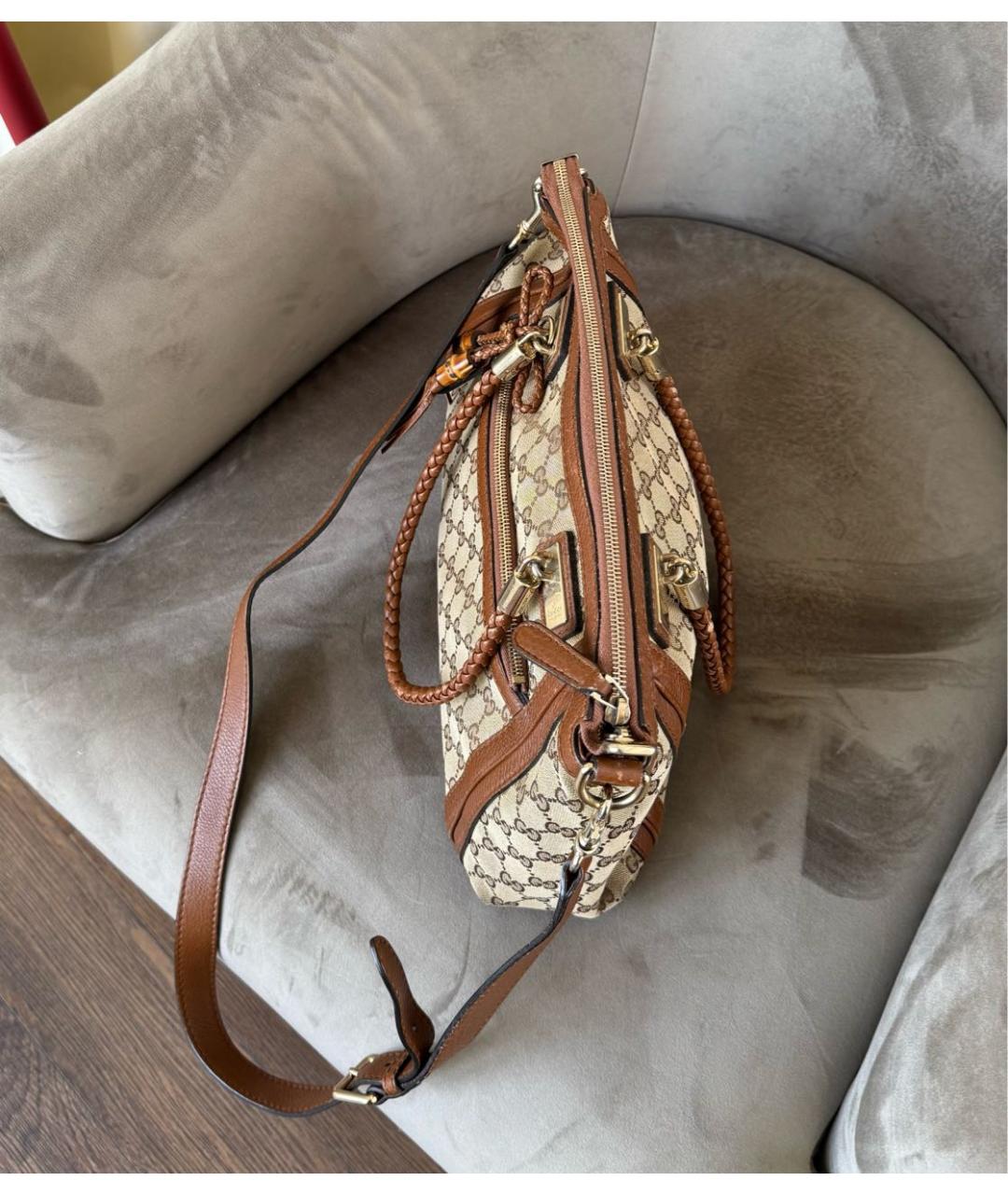 GUCCI Коричневая жаккардовая сумка тоут, фото 3