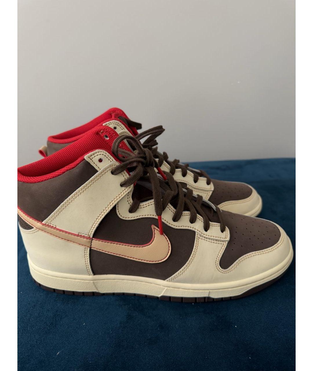 NIKE Коричневые кожаные высокие кроссовки / кеды, фото 7