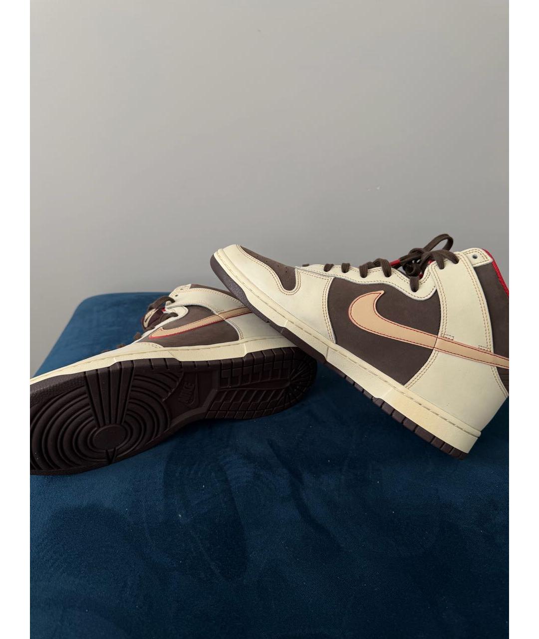 NIKE Коричневые кожаные высокие кроссовки / кеды, фото 5